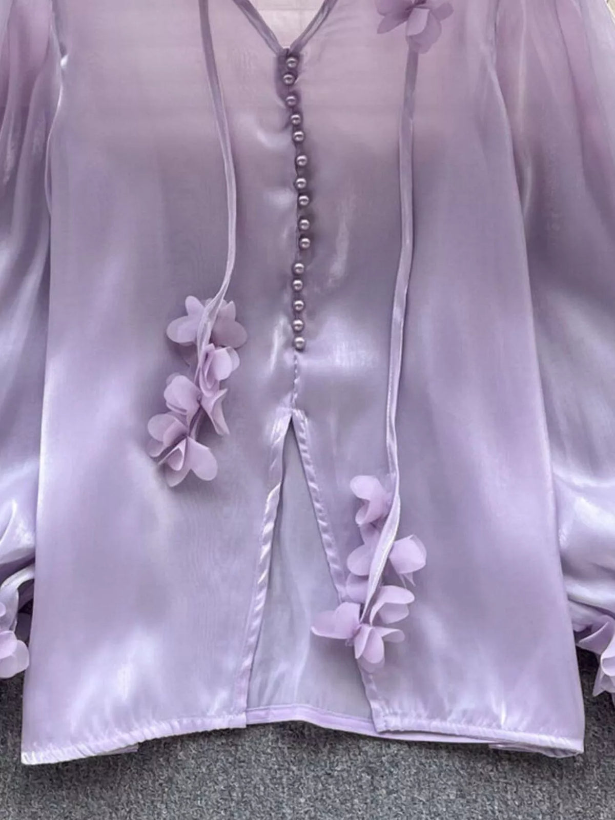 Sheer Floral Embellished Shirt