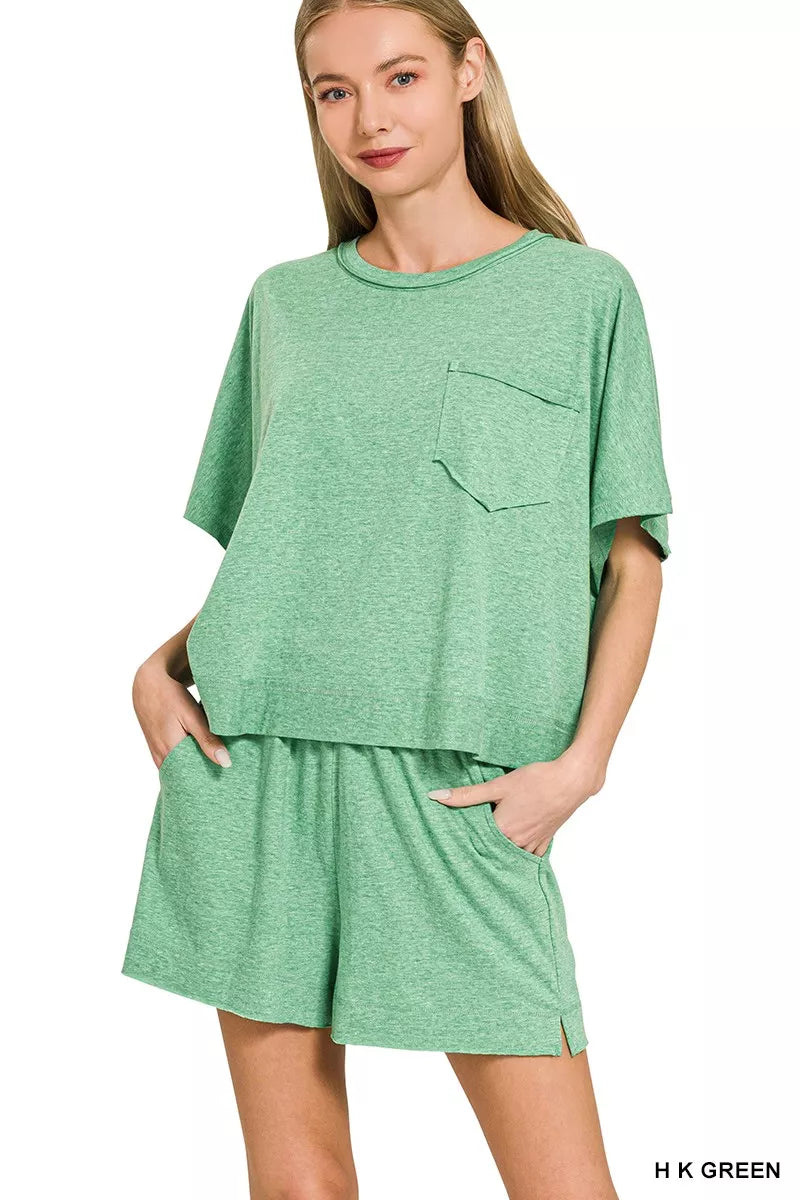 Zenana Exposed Seam Boxy Top & Shorts Set