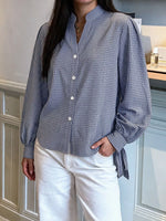 Gingham Button Up Shirt with Tie-Sleeve Detail