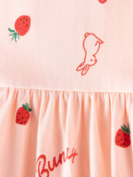 Children's Strawberry and Bunny Print Ruffled Long-Sleeve A-Line Dress