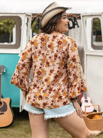 Plus Size Floral Lace Detail V-Neck Blouse