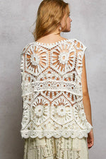 POL Openwork Round Neck Floral Crochet Tank
