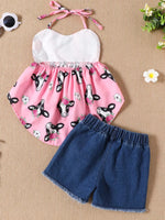 Children's Halter Neck Cami and Denim Shorts Set