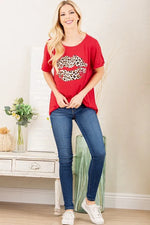 Heimish Full Size Leopard Lip Round Neck Short Sleeve T-Shirt Plus Size