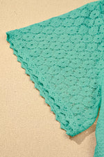 Lace Splicing Button Cutout V Neck Waffle Knit Blouse