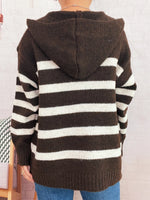 Striped Button-Up Hooded Cardigan