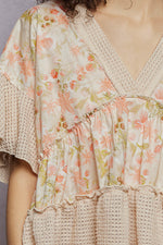 POL Floral Print V-Neck Woven Blouse with Gentle Gathers