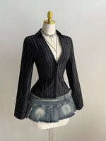 Striped Long Sleeve Fitted Blouse