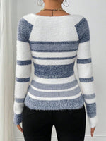 Striped Fuzzy Long Sleeve Sweater