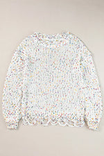 Confetti Distressed Hem Long Sleeve Sweater