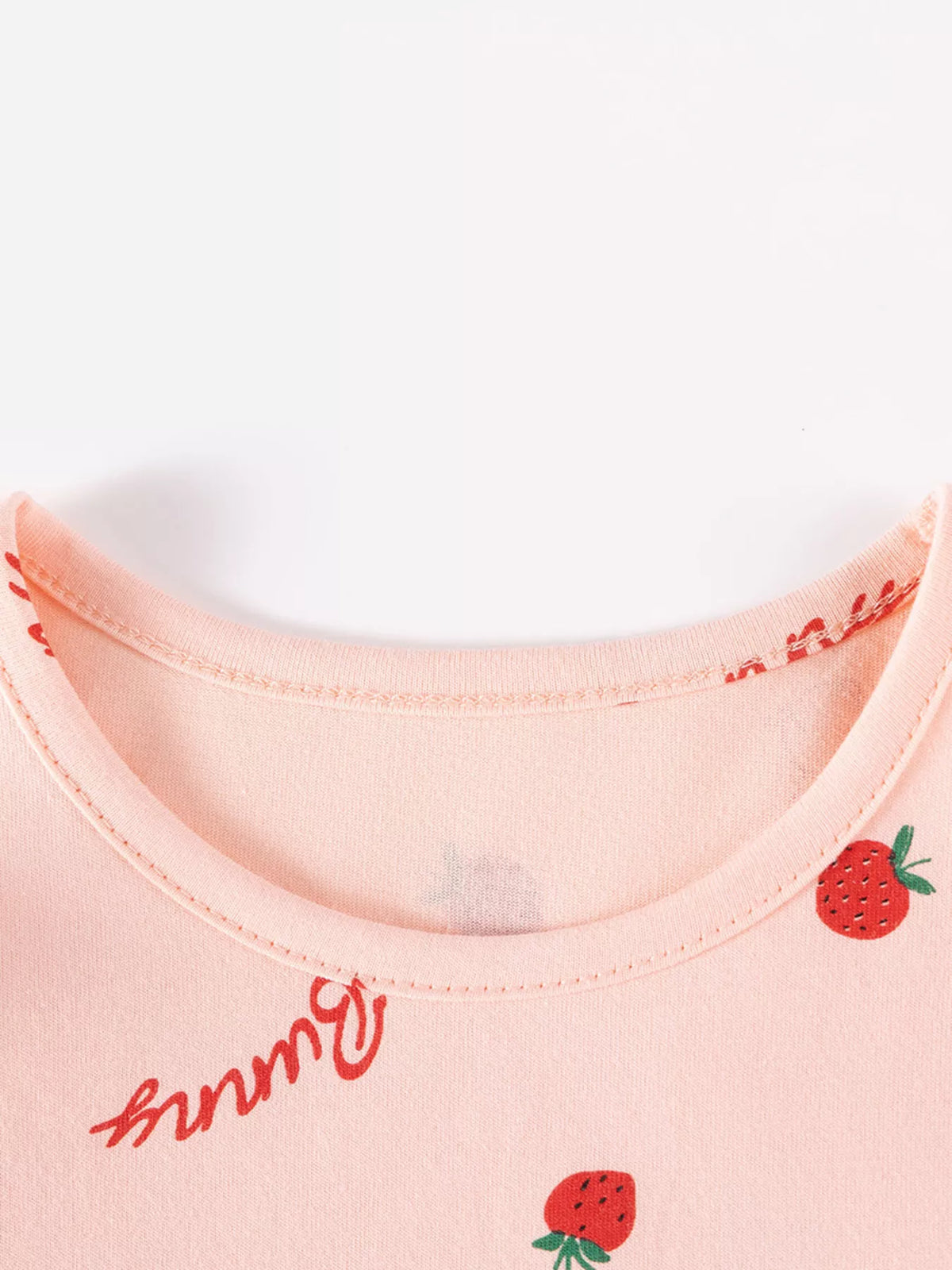 Children's Strawberry and Bunny Print Ruffled Long-Sleeve A-Line Dress