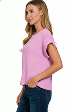 Zenana Short Sleeve Crew Neck Sweater
