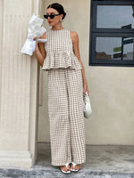 Gingham Sleeveless Top and Wide Leg Pants Set
