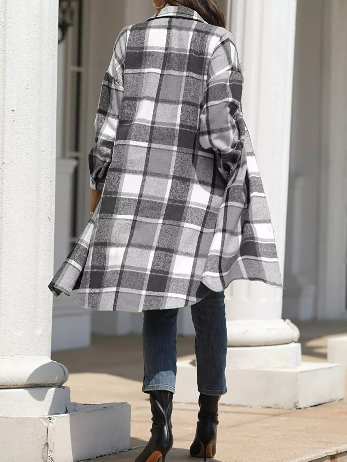 Longline Plaid Button-Up Coat
