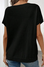 Bow Pattern Knit Short Sleeve Sweater