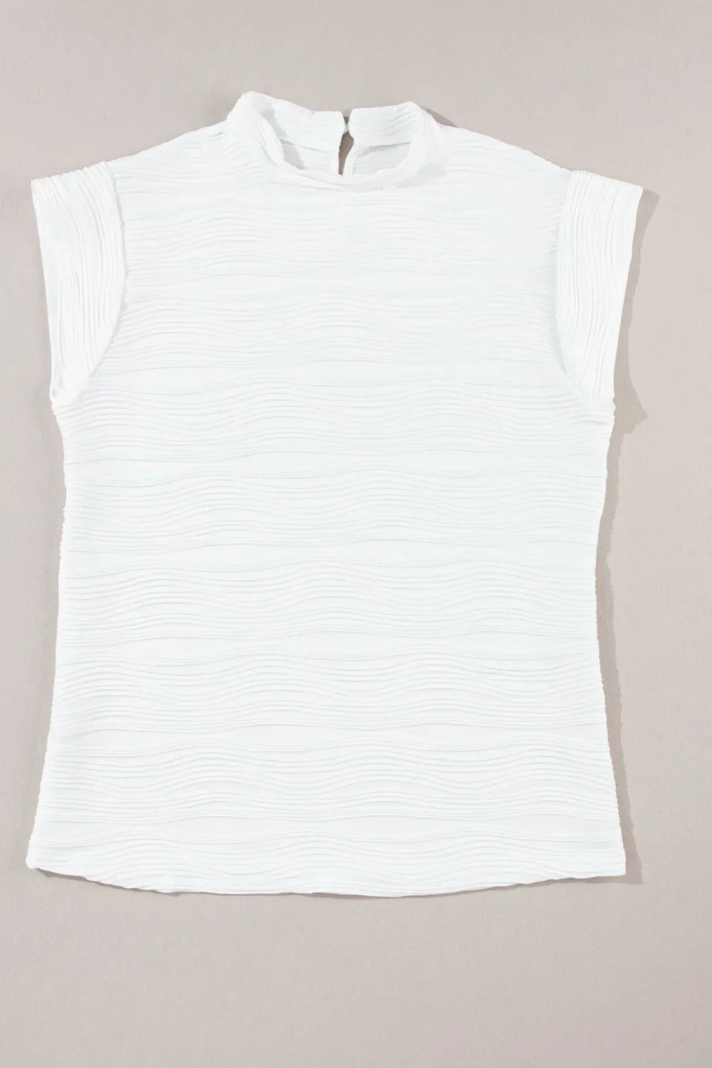 Textured Mock Neck Cap Sleeve Top
