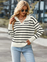Ribbed Hem Long Sleeve Striped Sweater