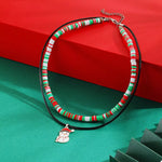 PU Leather Cord Necklace with Christmas Santa Pendant