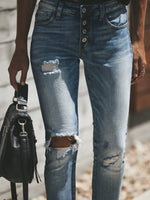 Distressed Button-Fly Skinny Jeans