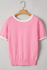 Bow Back Round Neck Short Sleeve Knit Top
