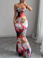 Abstract Print Bodycon Sweetheart Neck Tube Maxi Dress