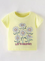 Children's Cute Daisy Print Graphic Sleeve T-Shirt