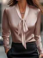 Satin Tie Front Long Sleeve Blouse