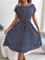 Floral Print Pleated Midi Dress with Belt
