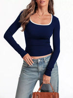 Contrast Trim Long Sleeve Top