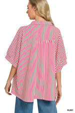 Zenana Oversized Stripe Button Down Shirt