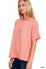 Zenana Raised Rib Exposed Seam Short Sleeve Top