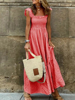 Full Size Gingham Smocked Ruffle Maxi Dress Plus Size