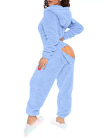 Fleece Hooded Open Back Jumpsuit