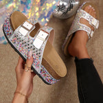 Rhinestone Double Buckle Sandals