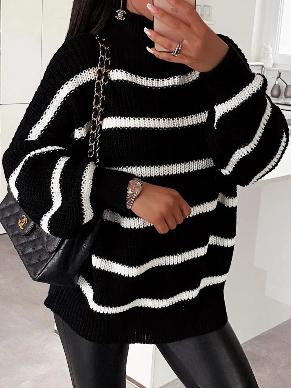 Striped Turtleneck Long Sleeve Sweater