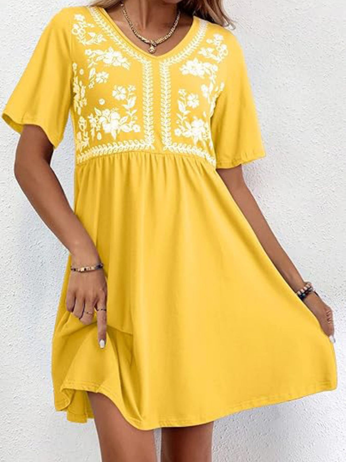 Floral Short Sleeve Flowy Mini Dress