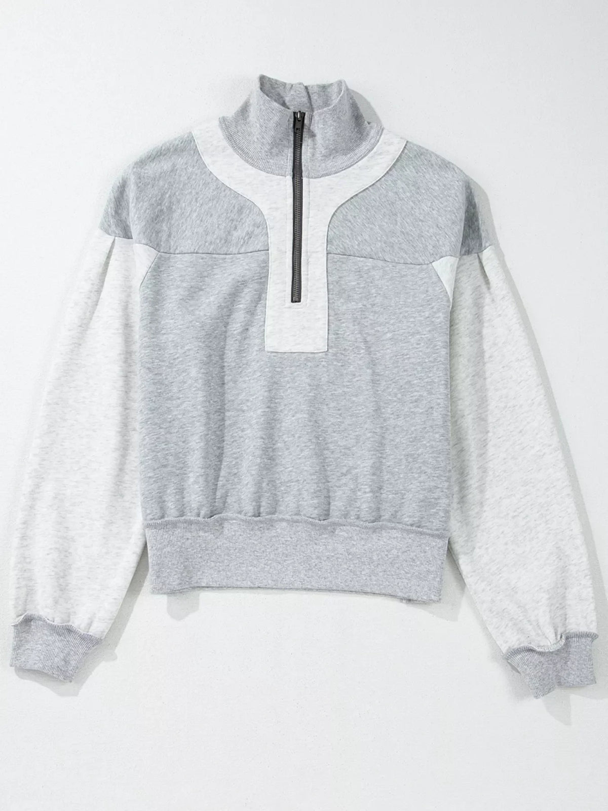 Half Zipper Collared Drop Shoulder Side Slits Sweatshirt
