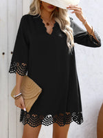 Cutout V-Neck Three-Quarter Sleeve Mini Dress