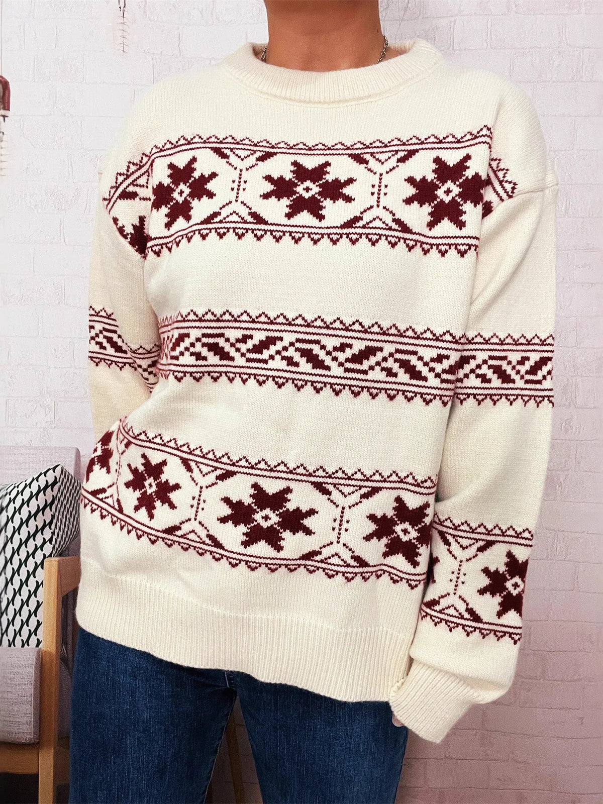 Christmas Snowflake Round Neck Sweater