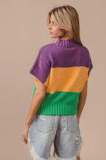 BiBi Mardi Gras Color Block Drop Shoulder Sweater Top