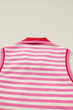 Half Zip Striped Sleeveless Top and Skirt Set