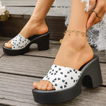 Heart Print Block Heel Sandals