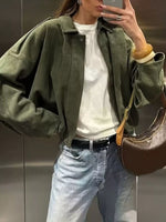 Zip Up Dropped Shoulder Jacket