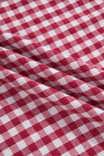 Gingham Puff Sleeve Quarter Zip Blouse