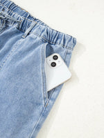 Wide Leg Drawstring Raw Hem Jeans
