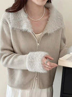 Fluffy Trim Zip-Up Cardigan