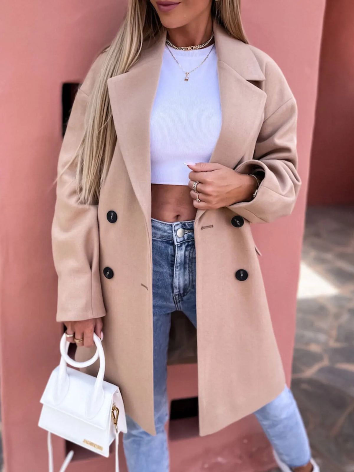 Full Size Double-Breasted Wool Coat Plus Size