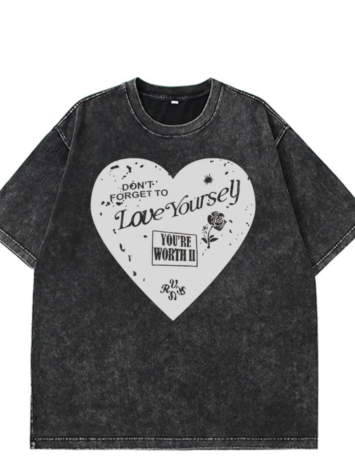 Heart Round Neck Short Sleeve T-Shirt