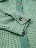 Waffle Knit Vintage Patchwork Button Up Loose Shirt