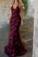 Full Size Sequin Tie Back V-Neck Maxi Dress Plus Size